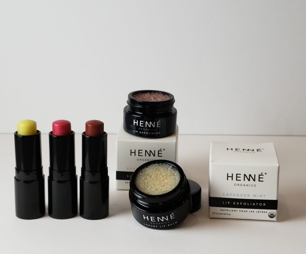 Henné Organics lip exfoliator and tinted balms